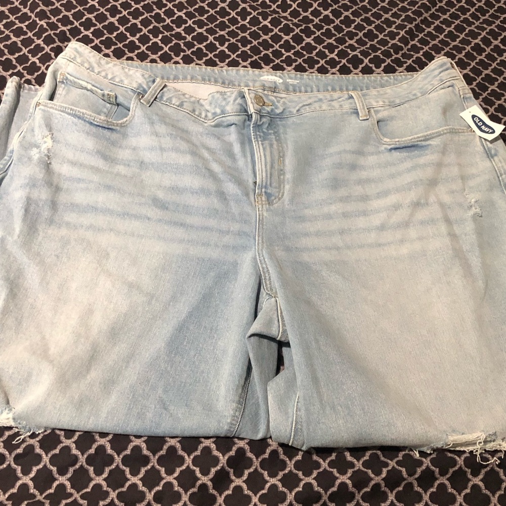 Old Navy Womens Boyfriend High Rise Denim Light Blue Distressed MoM Jeans Sz 24 - Picture 4 of 8